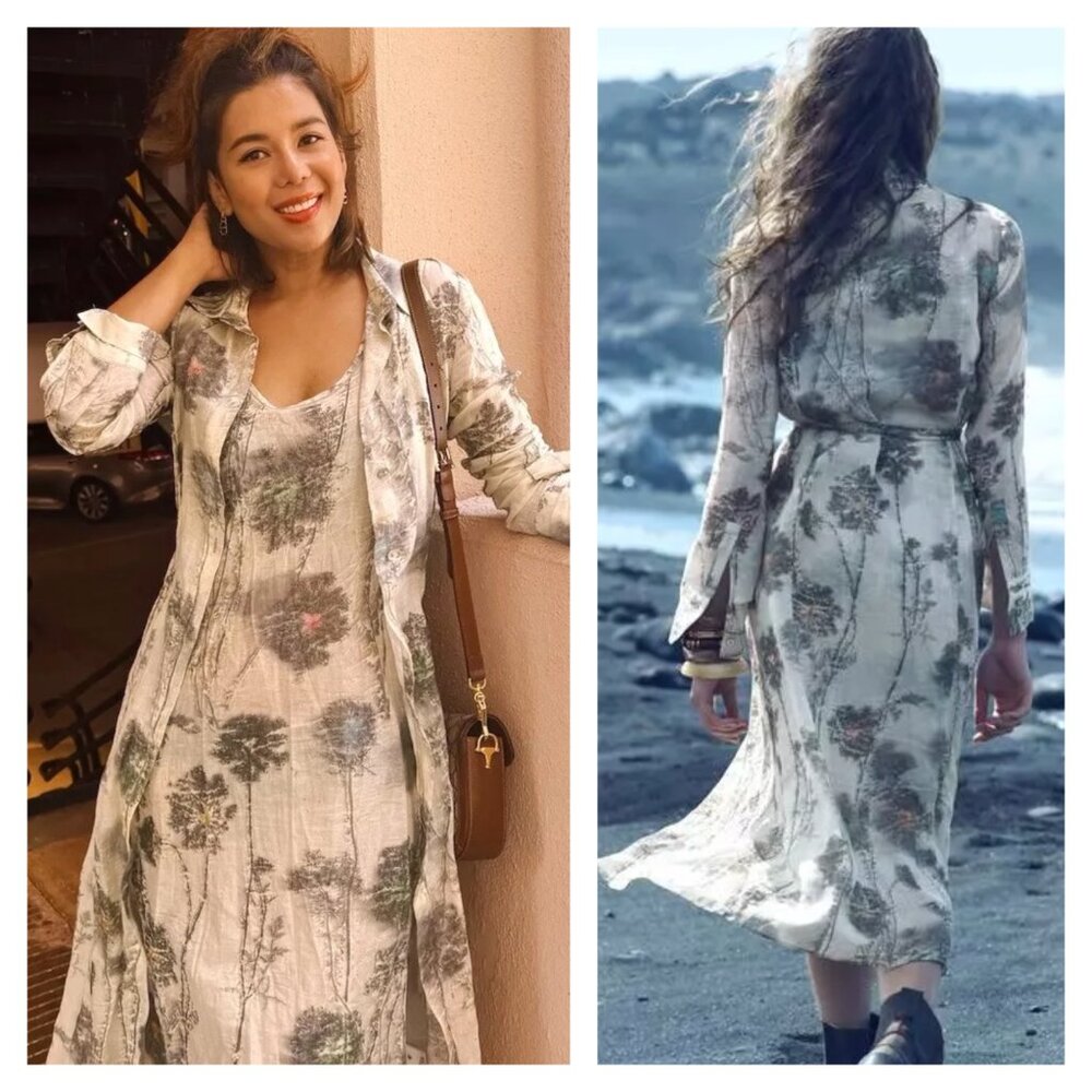 NWT ZARA ZW COLLECTION PRINTED 100% RAMIE SHIRT DRESS SET OF 2 $129
